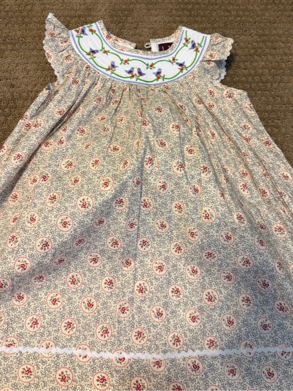 Girls' Floral Smocked Formal Dress in Cream and Red